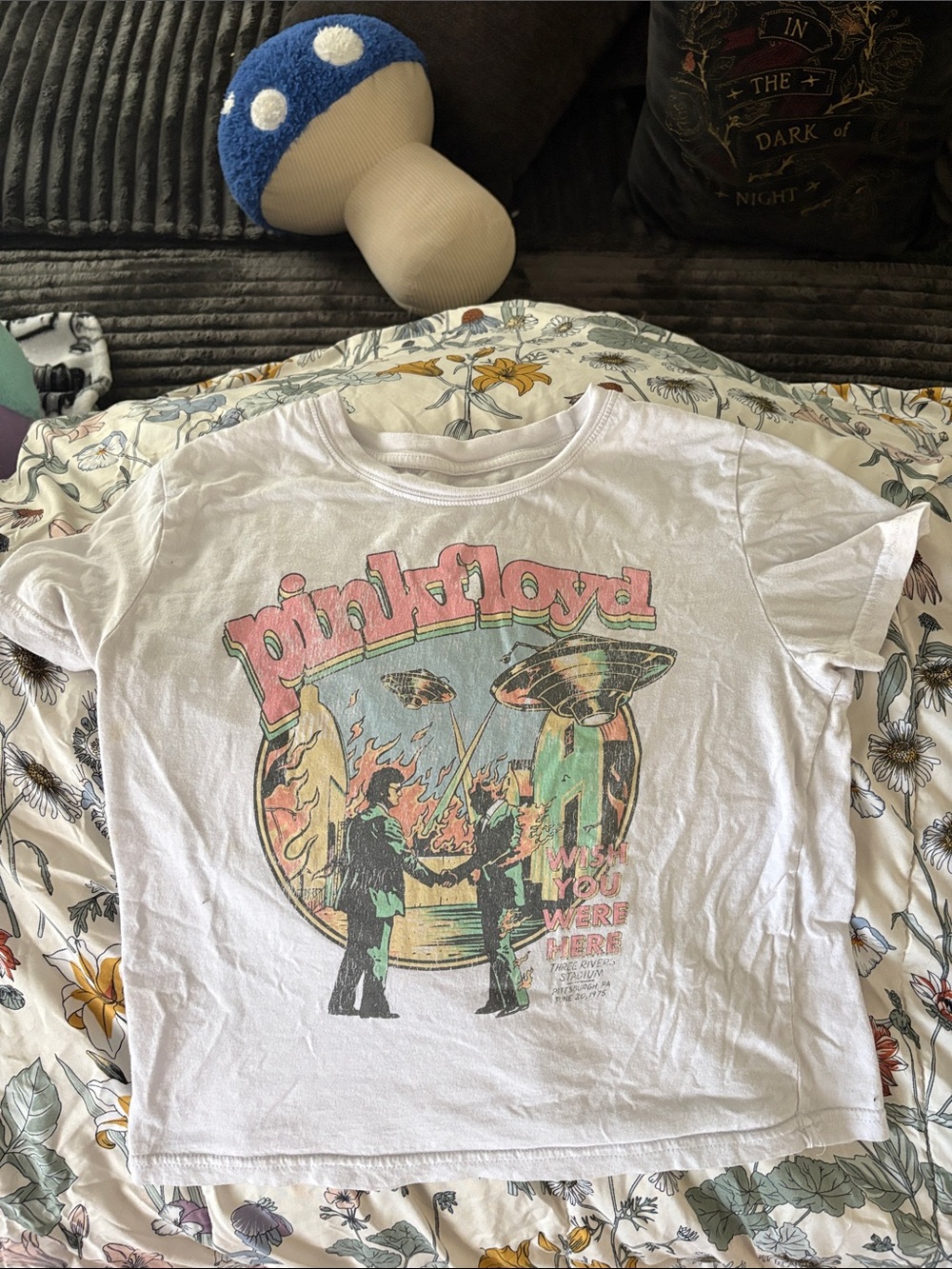 PacSun White Pink Floyd Graphic Crop Tee